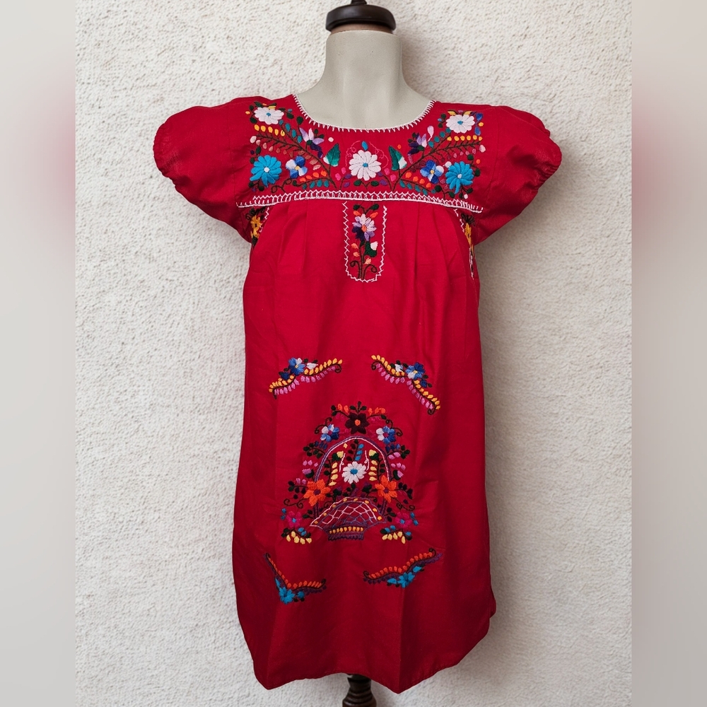 Embroidered Red Kids Dress